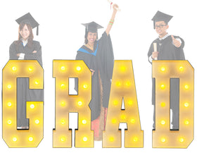 LANGXUN 3ft Grad letters kit for a bold graduation backdrop with bright LED illumination.