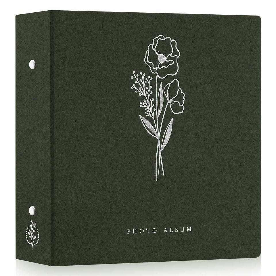 Lanpn photo album with green linen cover for organized memories.