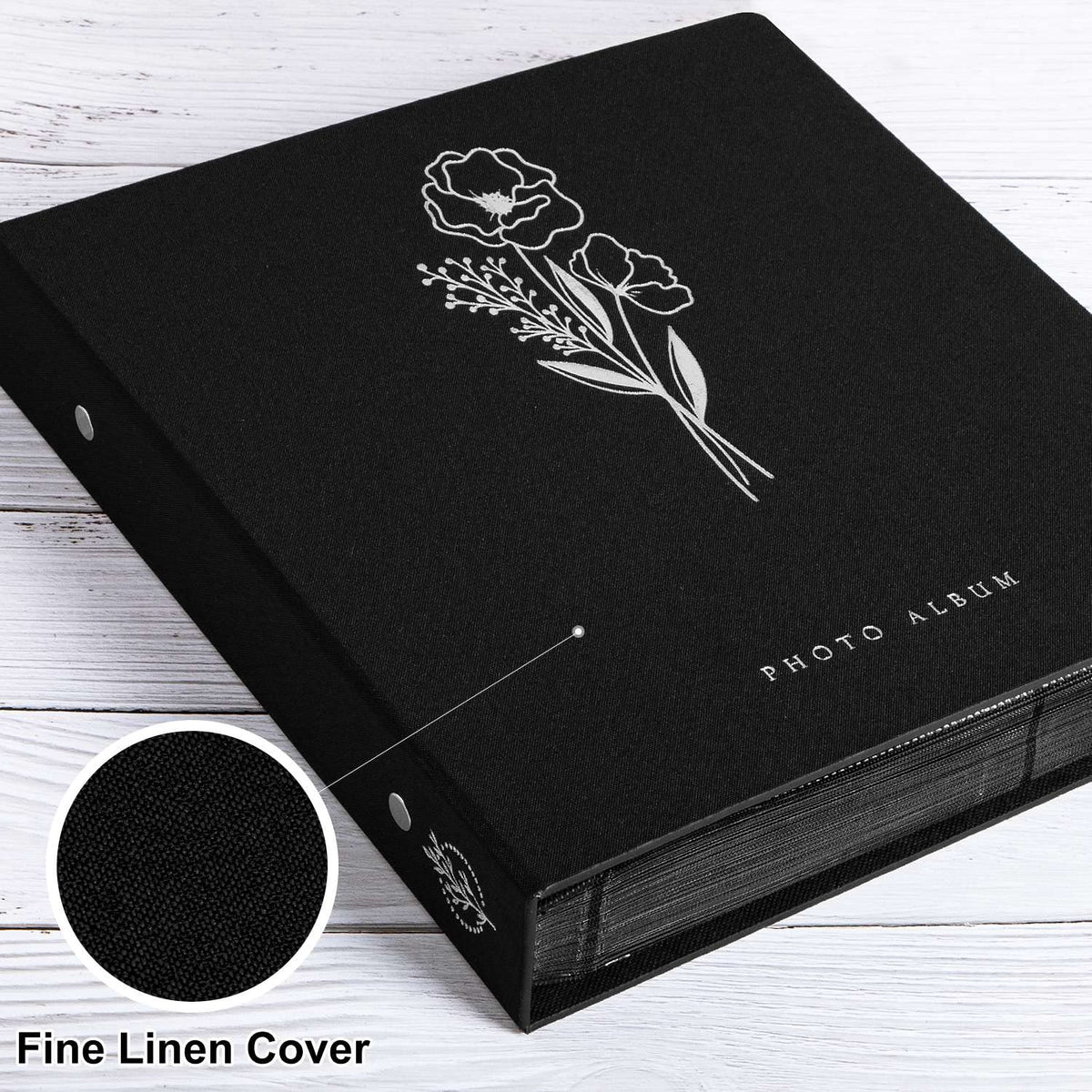 Close-up of Lanpn linen cover with silver stamping for premium look.