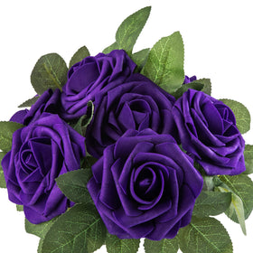 Lansdowns purple foam rose table centerpiece for events.