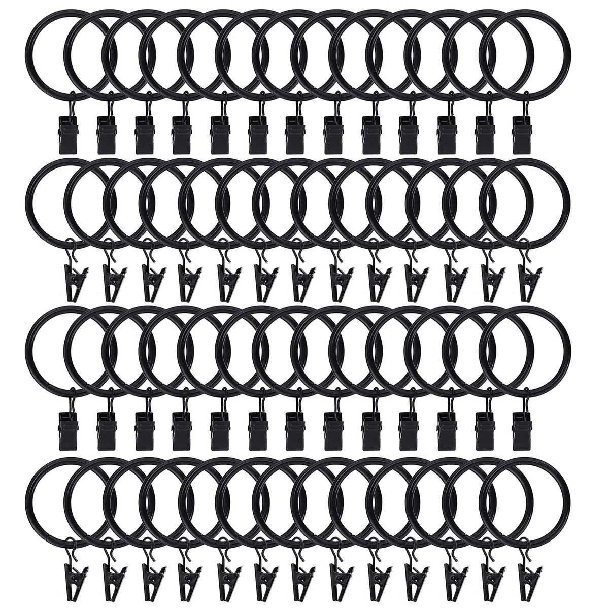 Lansian 100-pack curtain rings with clips show durable black metal finish.