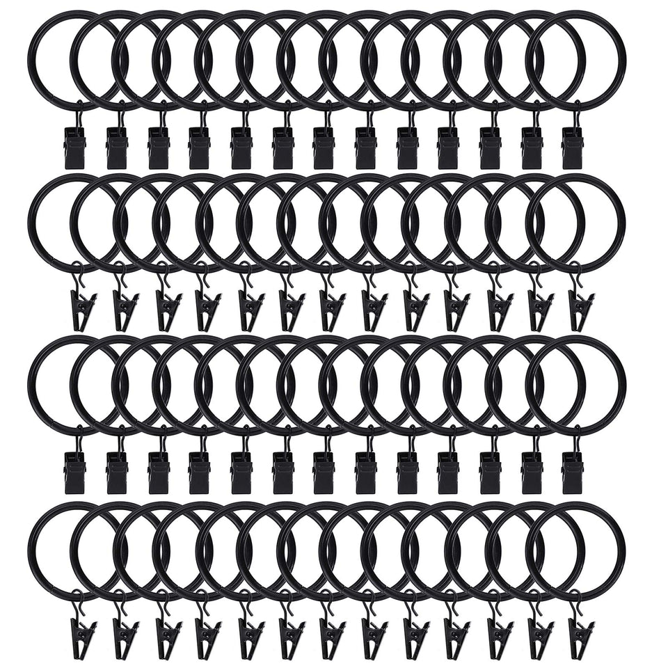 Lansian 100-pack curtain rings with clips show durable black metal finish.
