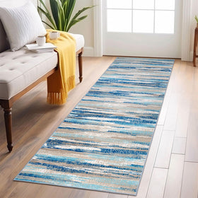 Lansny abstract runner rug 2x6 in blue wash enhances hallways with calm color