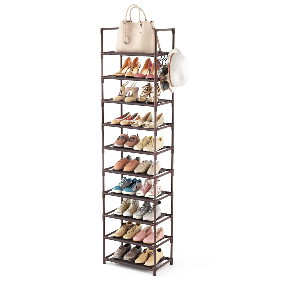 LANTEFUL 10-tier tall shoe rack front view showcasing compact power to store 20-25 pairs.