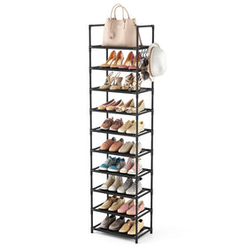 LANTEFUL 10-tier tall shoe rack front view showing spacious entryway organization and footwear.