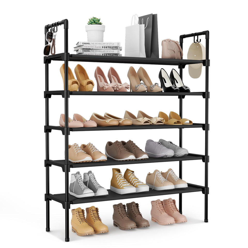 LANTEFUL 5-tier shoe rack front view shows organized footwear in a compact footprint.