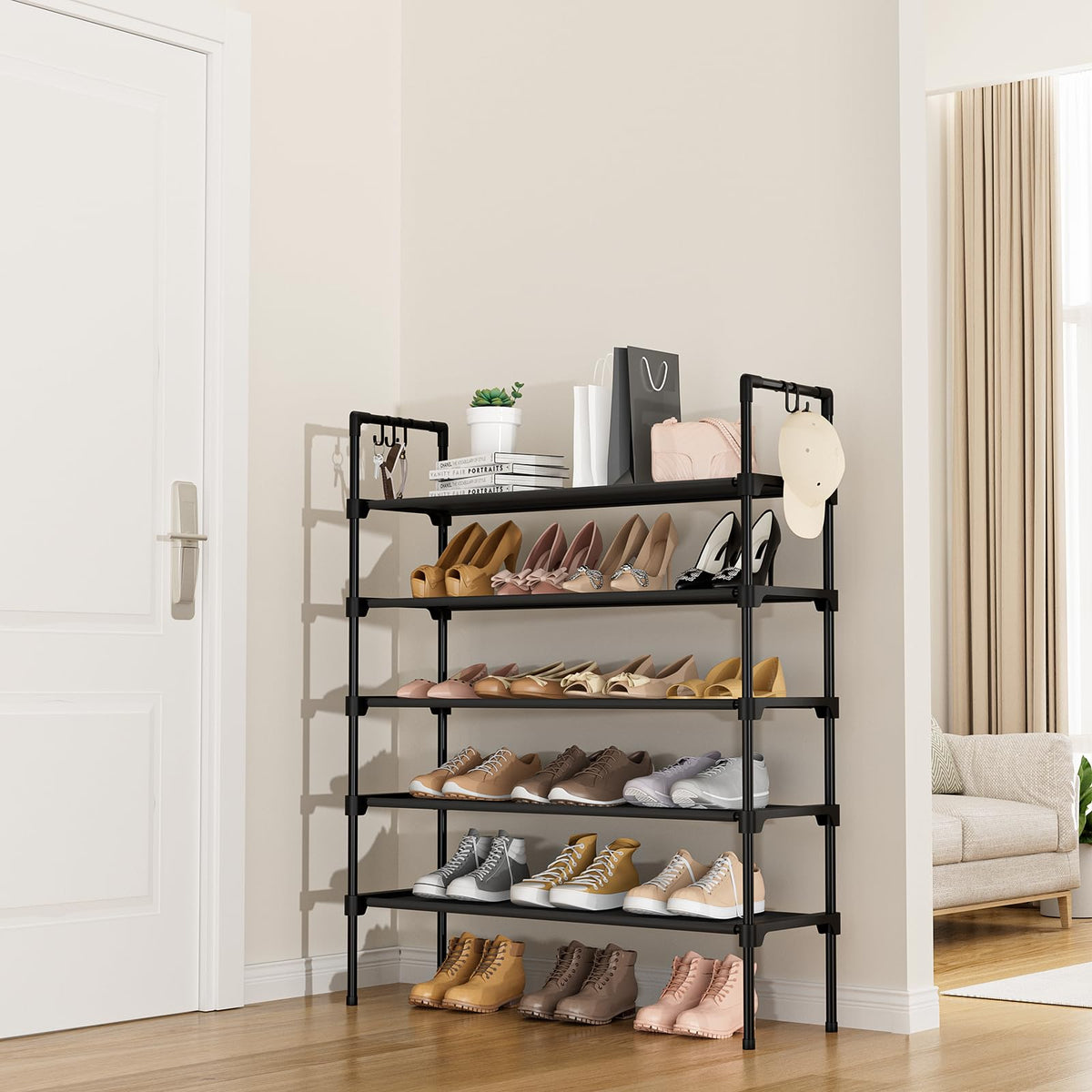 LANTEFUL 5-tier shoe rack side view highlights the stackable design for small spaces.