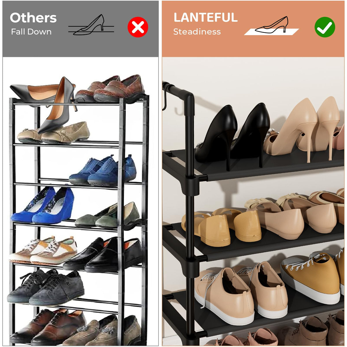 LANTEFUL close-up of metal tubes and fabric shelf for durability.