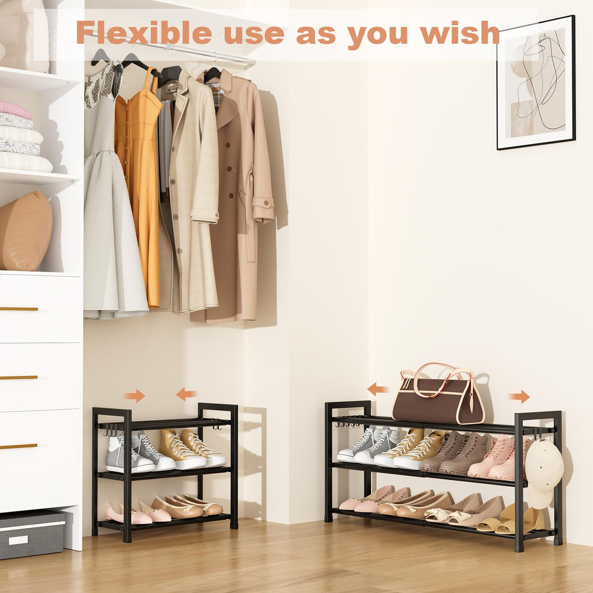 LANTEFUL shoe rack with 5 hooks ideal for keys and umbrellas near the door.