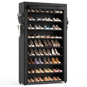 LANTEFUL 10-tier shoe rack with covers front view showing full capacity and structure
