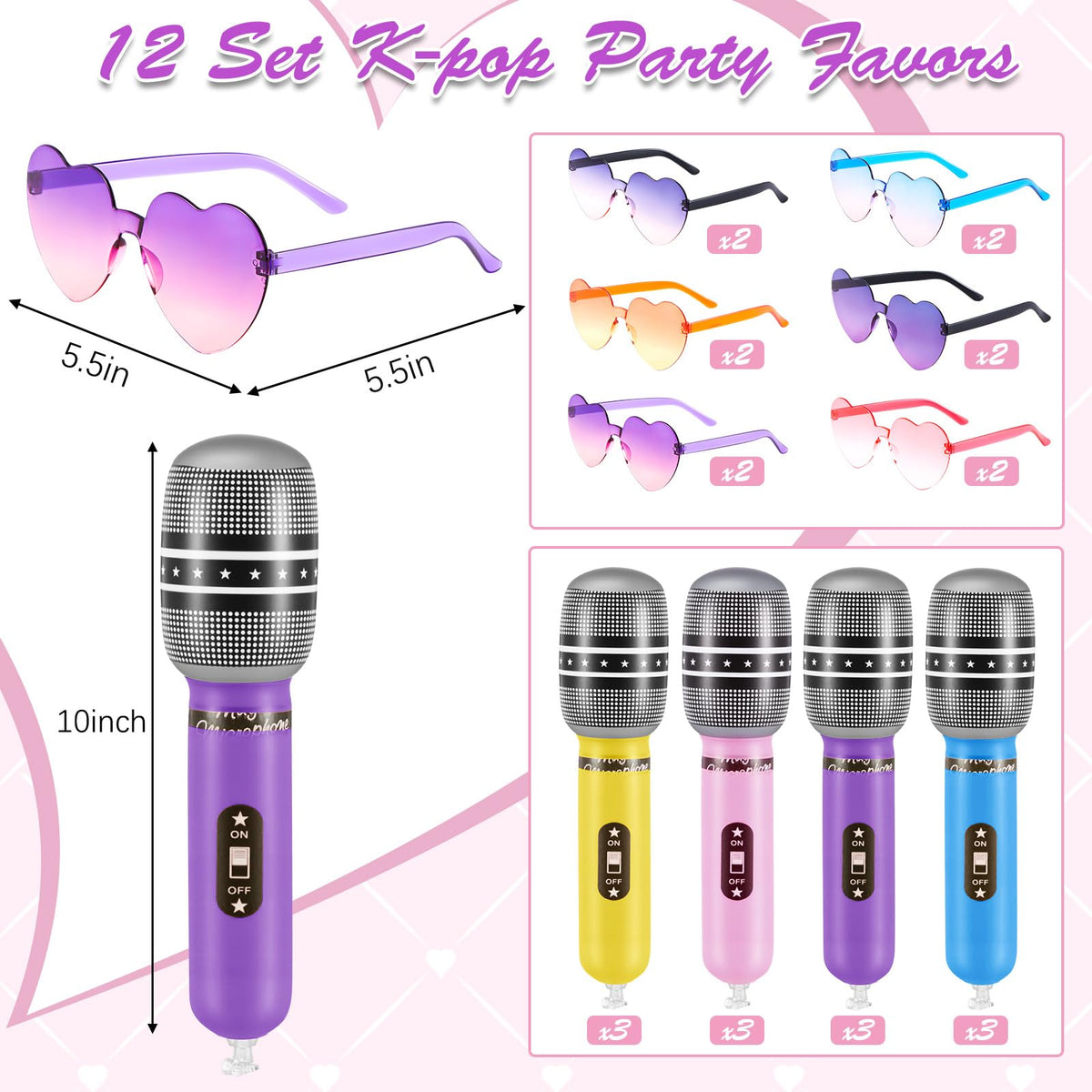 LaRandom purple heart sunglasses for K-pop events, vibrant color and easy wear.