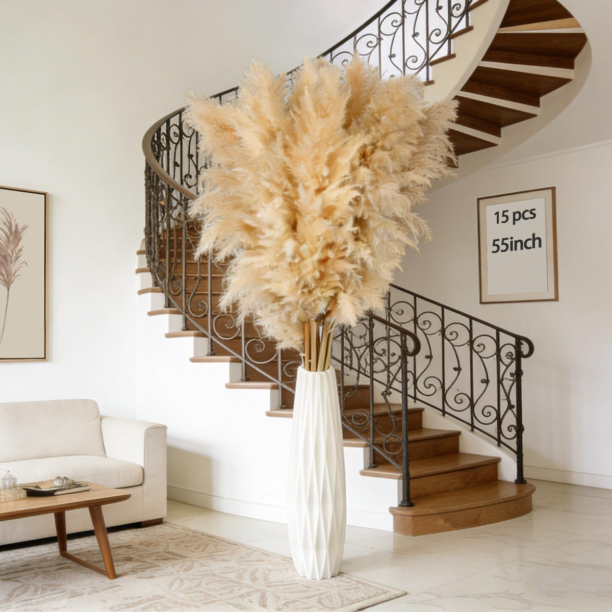 LarkAsh 55-inch pampas grass bundle for dramatic floor display and boho styling