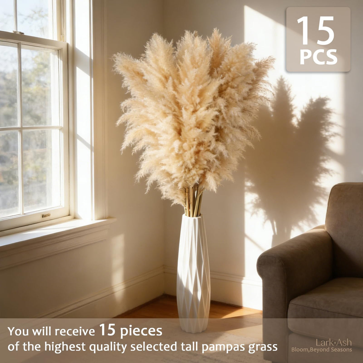 LarkAsh large brown pampas fluff elevates living room decor