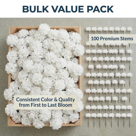 Larksilk blush carnations heads 3.5 inch on 5 inch stems, perfect for wedding palettes
