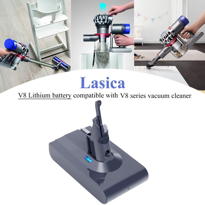 Lasica V8 battery with safety certifications ensures compliant use.