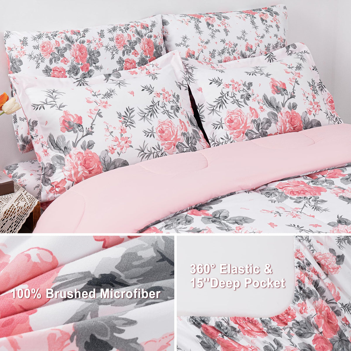 lasoftan Floral Queen pillow shams add decorative finish and protection