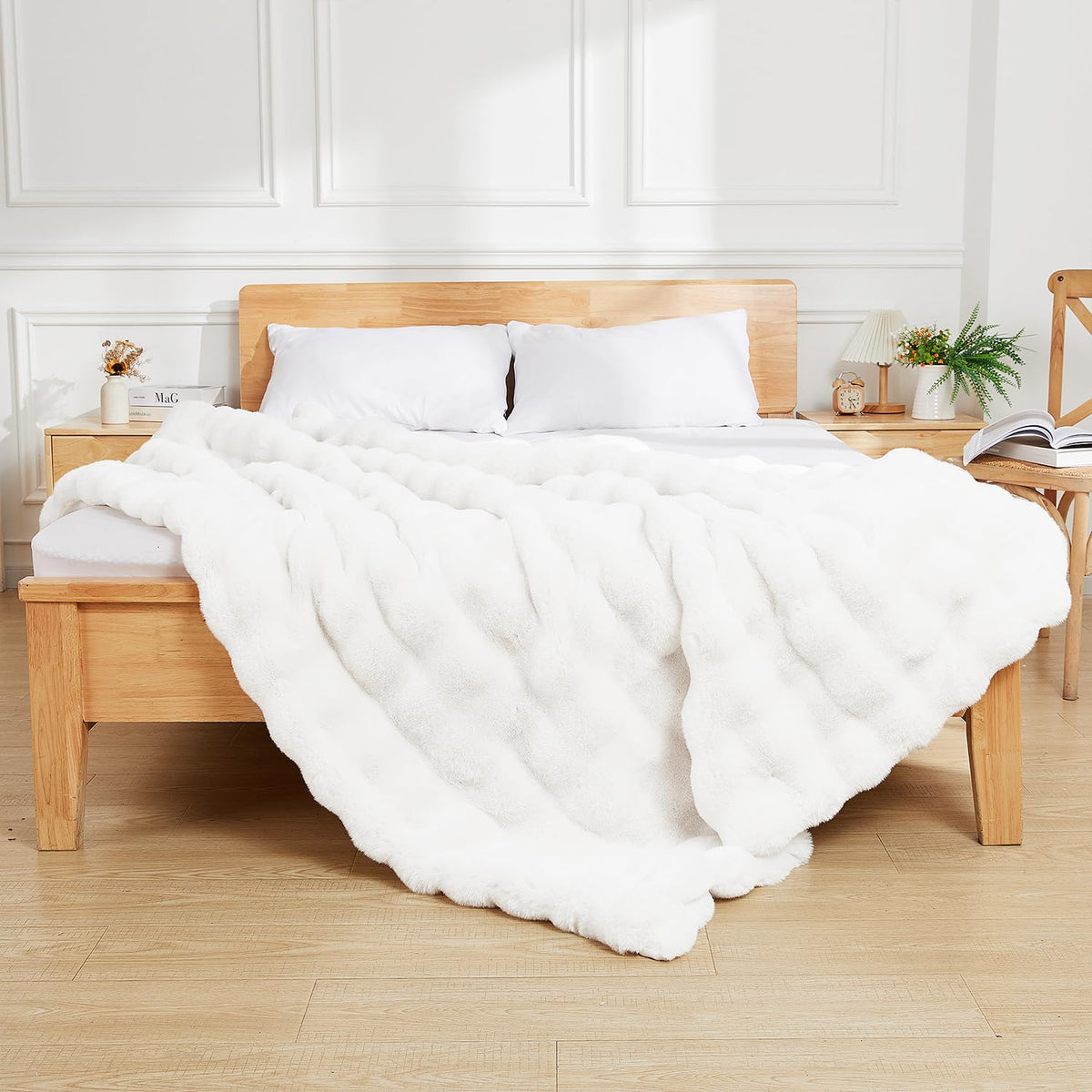 Latepis White Throw Blanket adds living room style with soft warmth and texture.