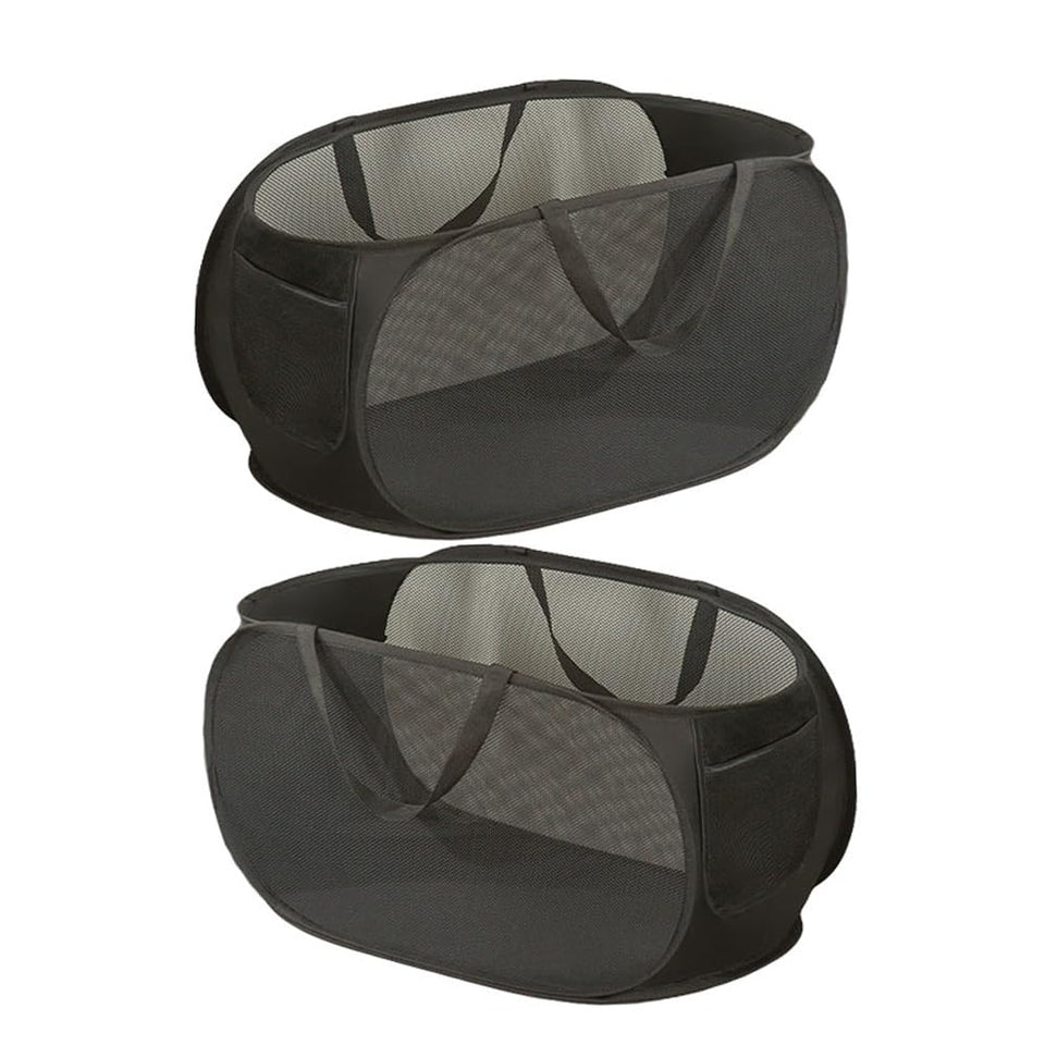 LATERONON mesh popup laundry hamper front view highlighting breathable design for odor control