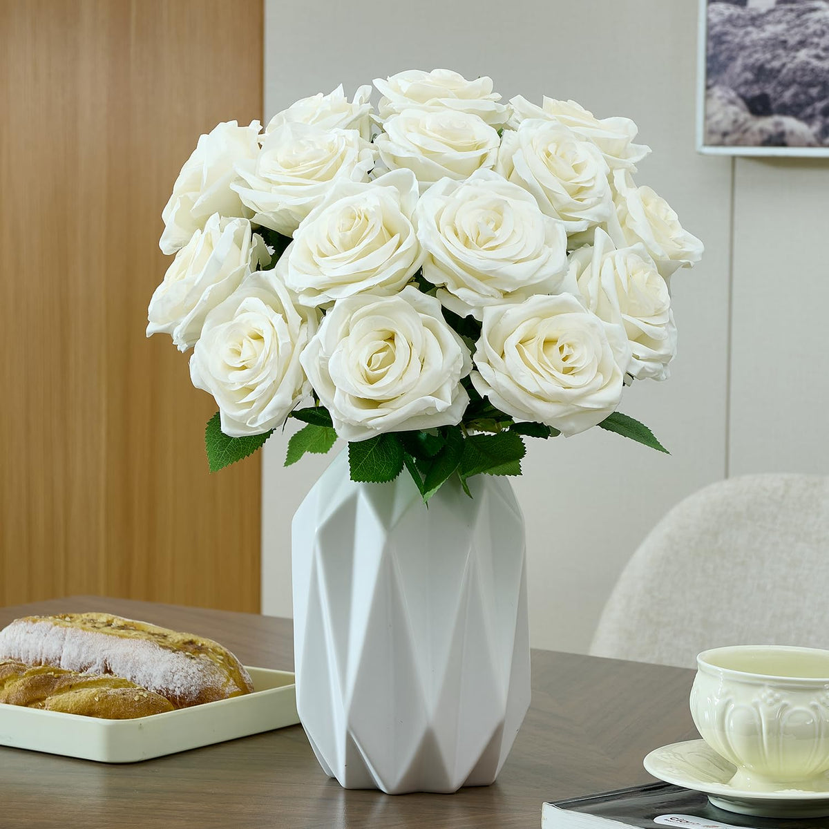 LATRORA lifelike rose heads add elegant flair to any table display.