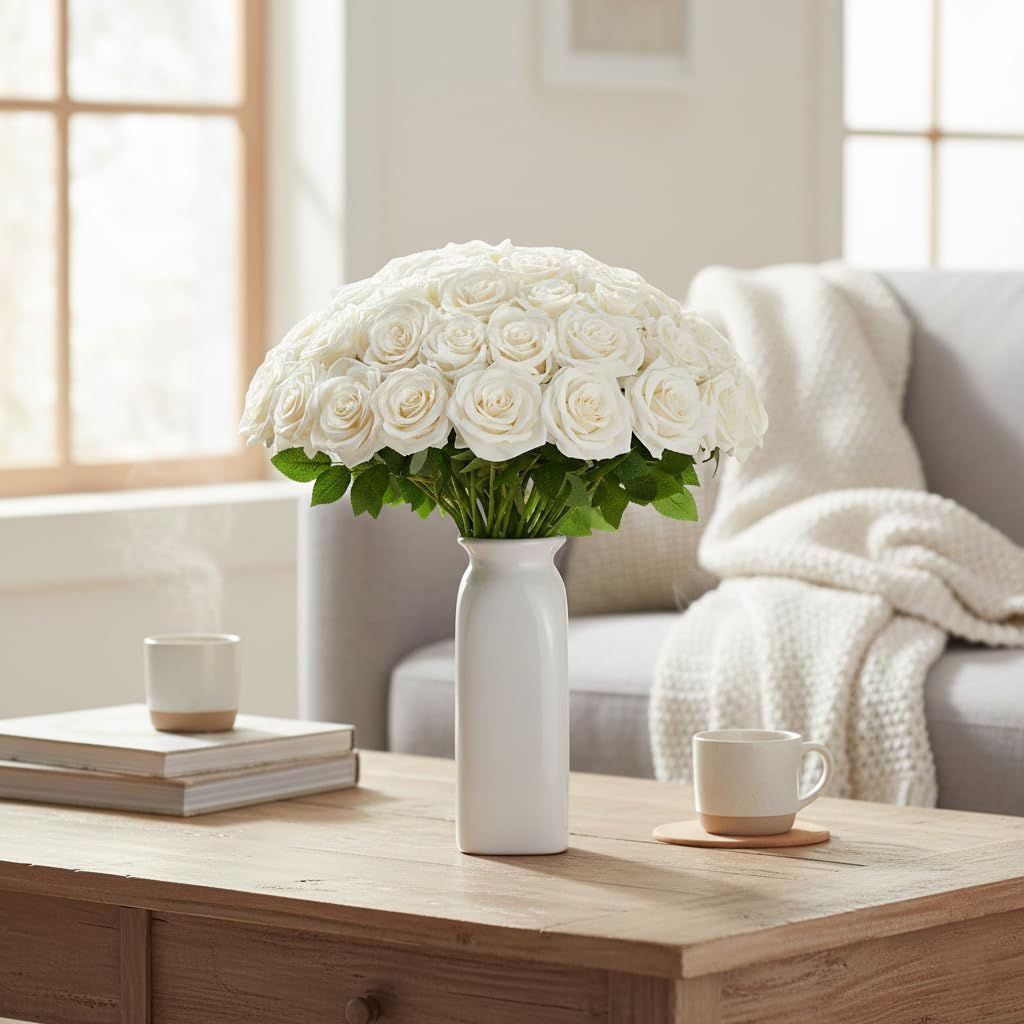LATRORA long-stem ivory roses, 18 inches, ideal for centerpieces.