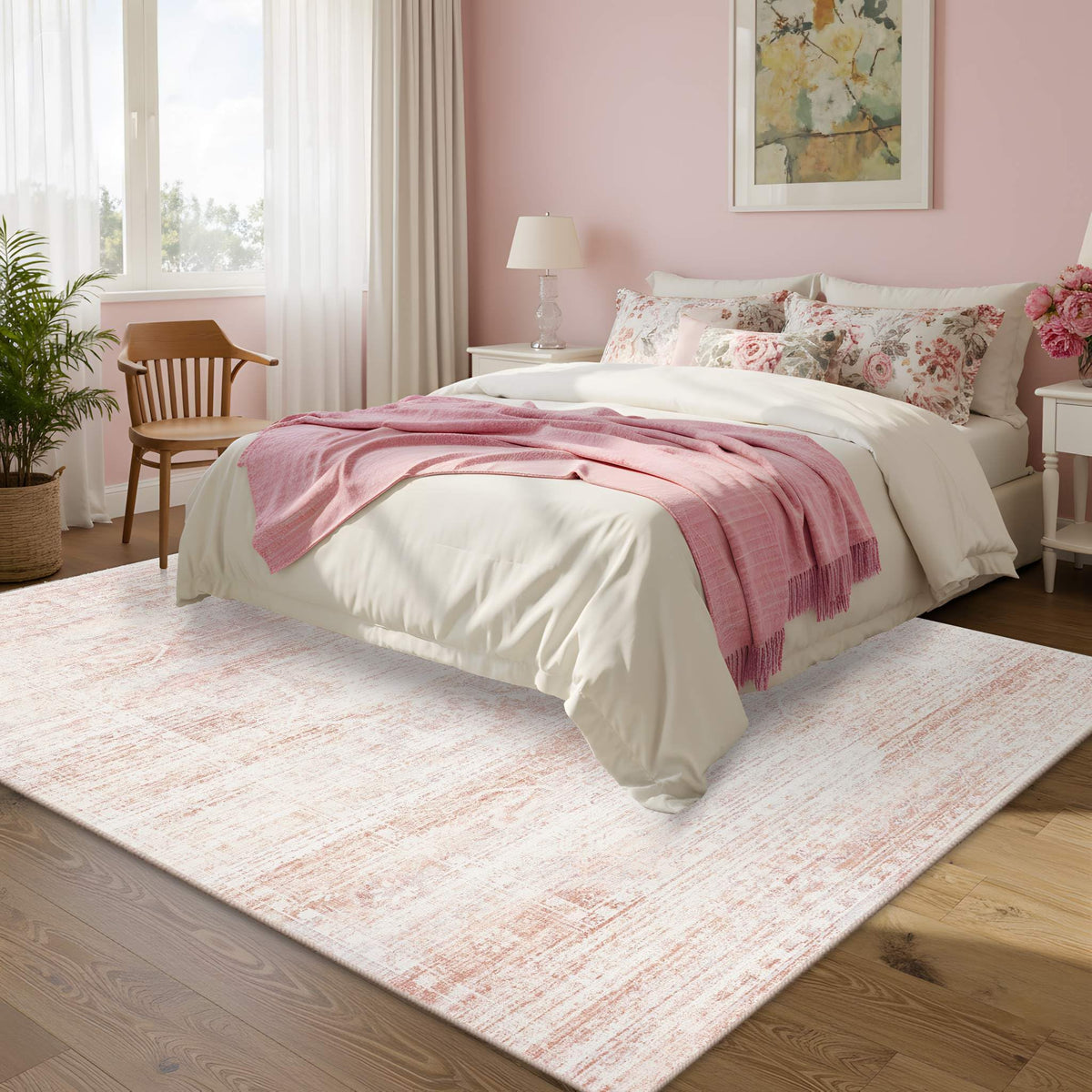 Latte&Fog non-slip backing rug, secure grip on hard floors.