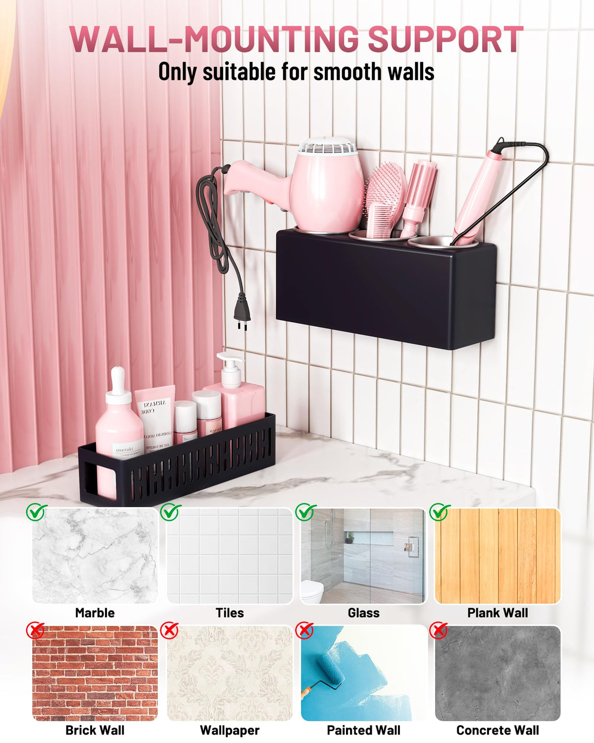 LATTYSY easy-install adhesive wall mount saves counter space