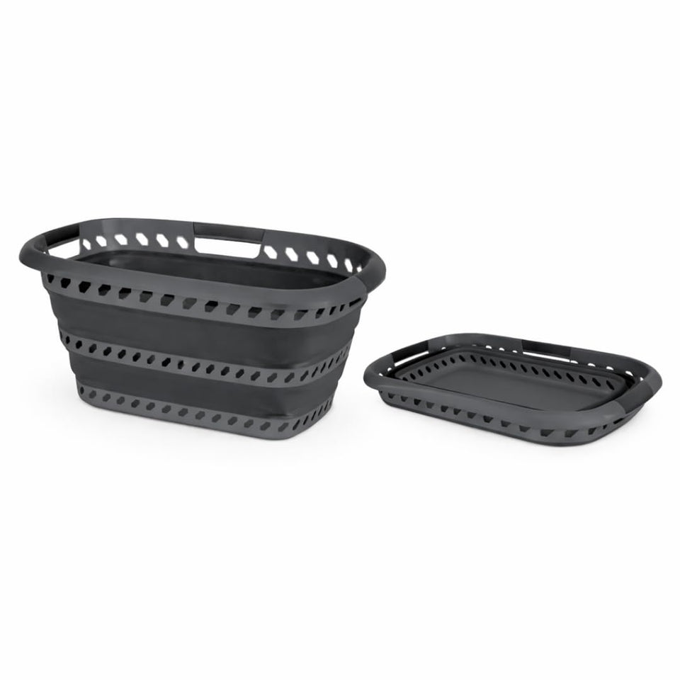 Laundry 360 collapsible basket closed for compact storage and 40L capacity.