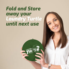 Laundry Turtle back-friendly scoop design reduces bending during loading.