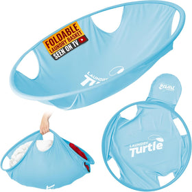 Laundry Turtle collapsible basket in aqua large for easy wash transfers