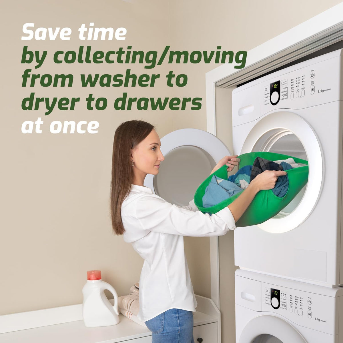 Laundry Turtle pop-up hamper demonstrates quick setup and tidy storage.