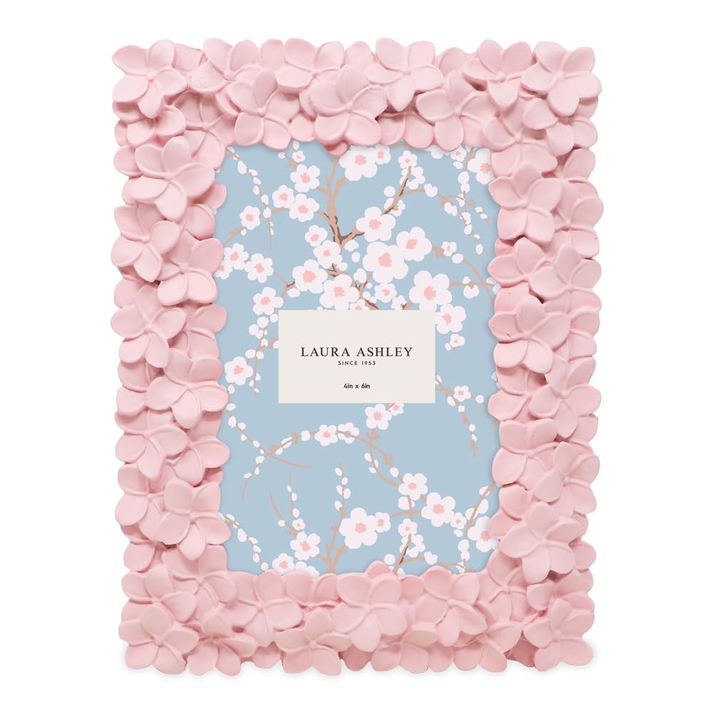 Laura Ashley 4x6 pink frame on desk adds floral focal point