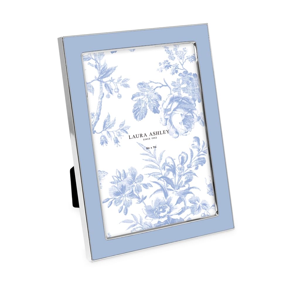 Laura Ashley 5x7 cashmere blue frame front view with silver edge for elegant tabletop display