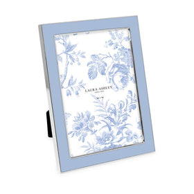 Laura Ashley 5x7 cashmere blue frame front view with silver edge for elegant tabletop display