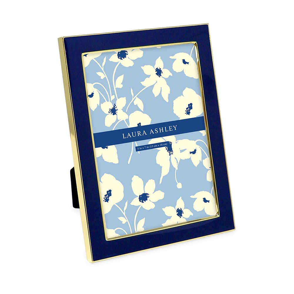 Laura Ashley 5x7 navy enamel frame with gold edge, ideal for stylish desk décor.