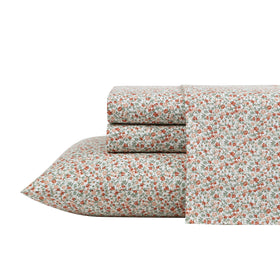 Laura Ashley Emogene Burnt Orange king sheets flat view showing crisp percale finish