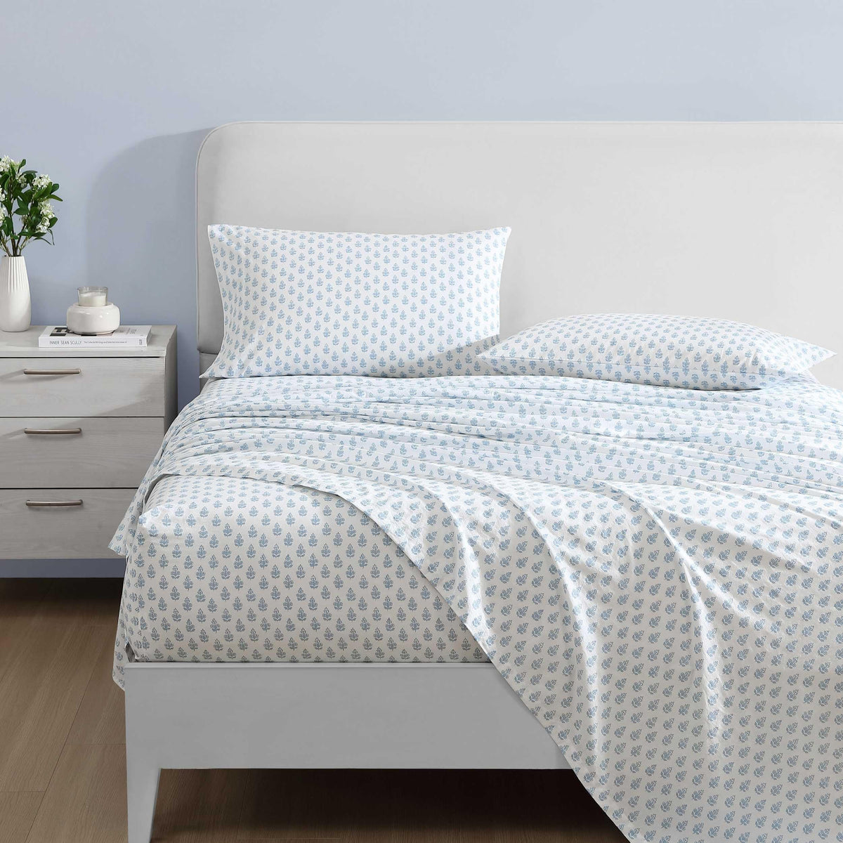 Laura Ashley Francesca Blue floral fitted sheet with deep-pocket elastic for secure fit.