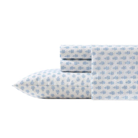 Laura Ashley Francesca Blue floral percale sheet close-up showing breathable texture.