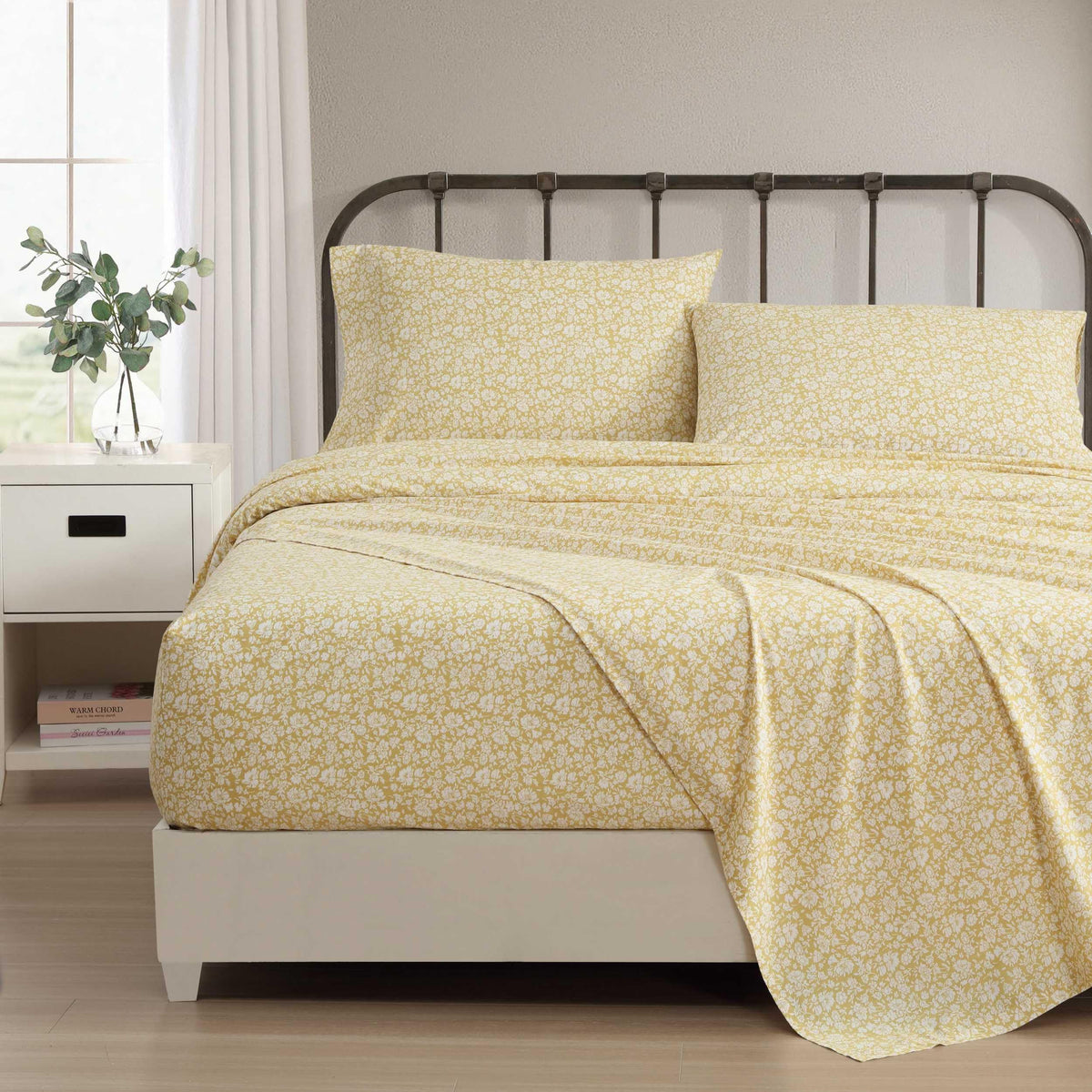 Laura Ashley Heirloom Disty Gold fitted sheet with secure, snug fit and breathable weave.