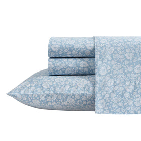 Laura Ashley Heirloom Ditzy Blue king flat sheet with crisp percale finish for cool nights