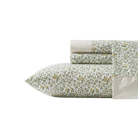 Laura Ashley King Sheet Set Tierney Green flat sheet detail for crisp comfort