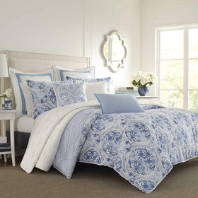 Laura Ashley Mila Blue Euro Sham measures 26x26 inches for a tailored fit.