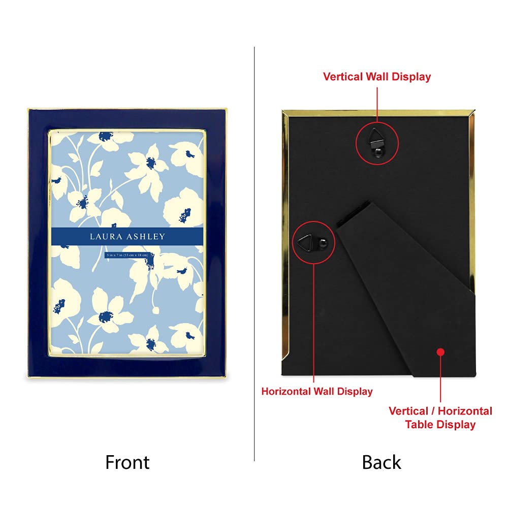 Laura Ashley navy frame with gold edge enhances shelf or wall displays.