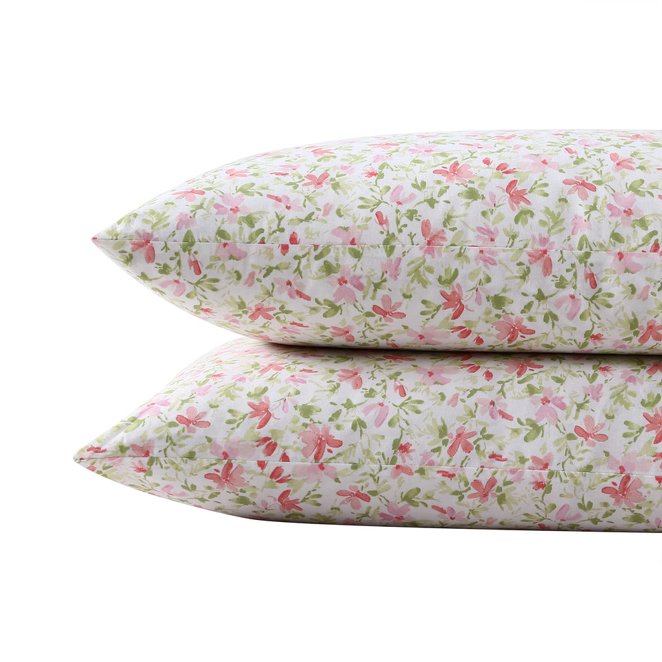 Laura Ashley Norella Pink standard pillowcase, front view, crisp percale for cooler nights