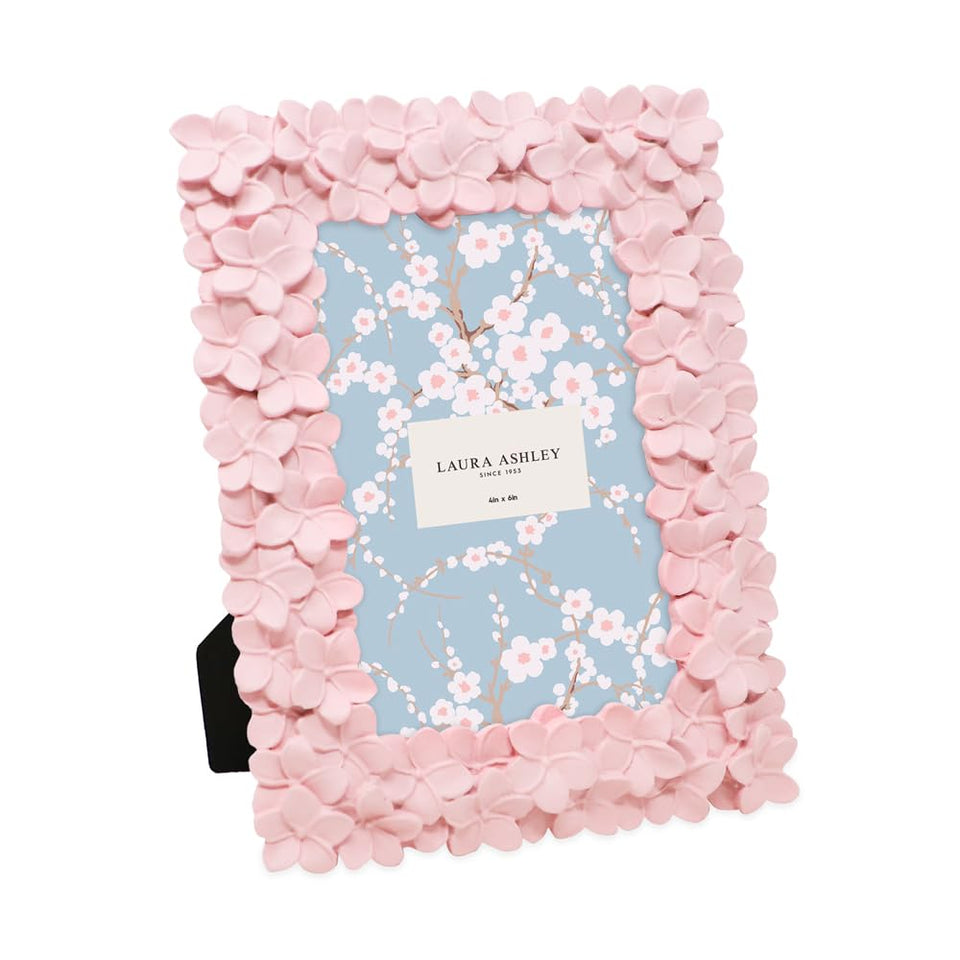 Laura Ashley pink flower resin frame on desk with easel