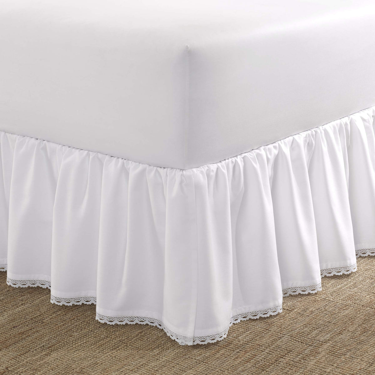 Laura Ashley queen bed skirt with ruffle crochet edge adds timeless elegance to your bed