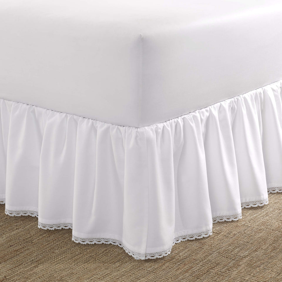 Laura Ashley queen bed skirt with ruffle crochet edge adds timeless elegance to your bed