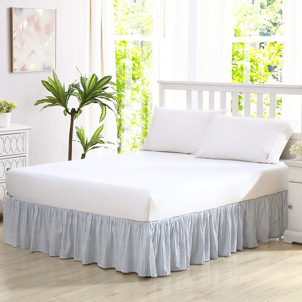 Laura Ashley Queen Bedskirt with 14.5-inch drop conceals bed frame and under-bed space.