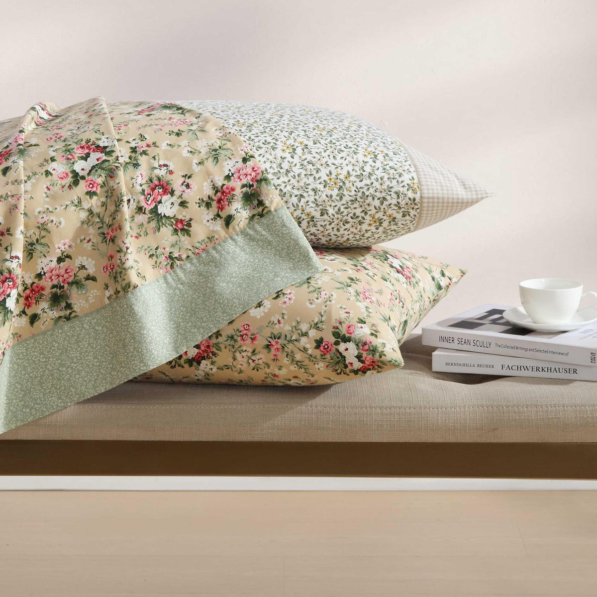 Laura Ashley Tierney Green color shot highlights versatile calming bedroom accents.