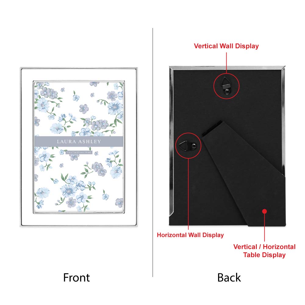 Laura Ashley frame with silver edge highlights photos with subtle light reflection.