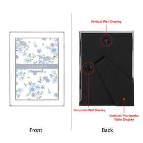 Laura Ashley frame with silver edge highlights photos with subtle light reflection.